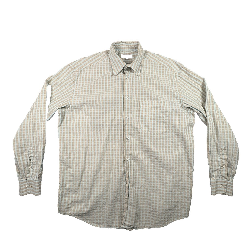 Zanella Men's 2XL Tan & Light Blue Gingham Made In Italy SEE DESCRIPTION